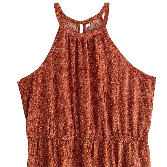 Old Navy Floral Halter Maxi Dress XXL Orange Sleeveless Tiered Flowy - Picture 4 of 12